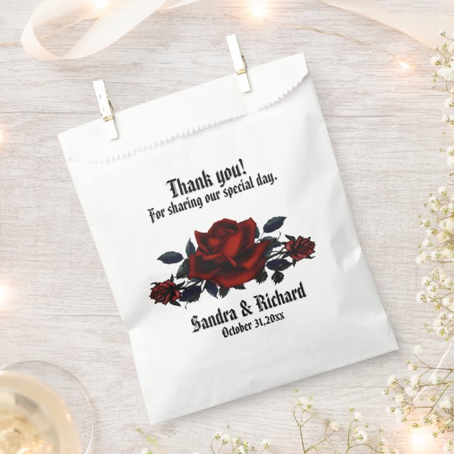 Bolsa De Papel Boda gótico Rosa Rojo Personal blanco (Cortado)