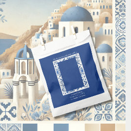 Bolsa De Papel Boda griega elegante azul y blanca