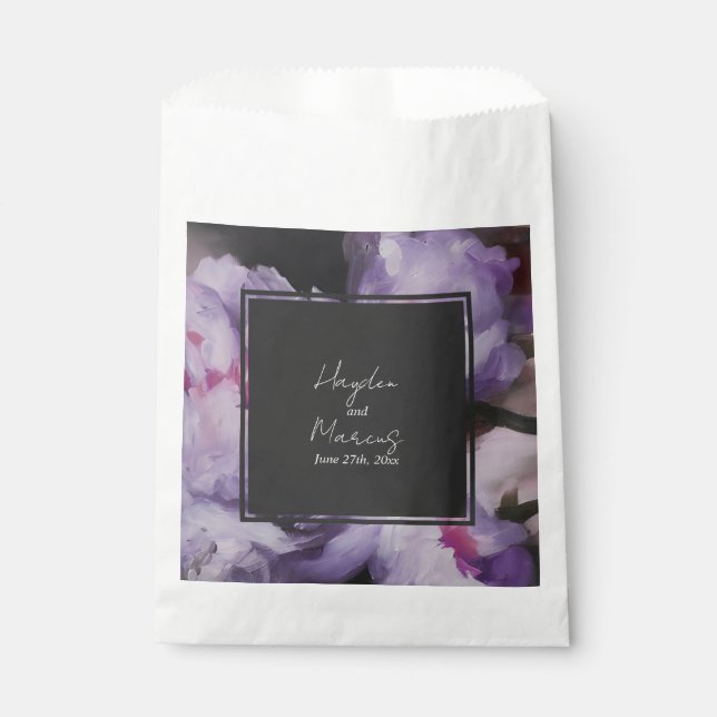 Bolsa De Papel Boda Gris Floral Púrpura Botánico (Anverso)