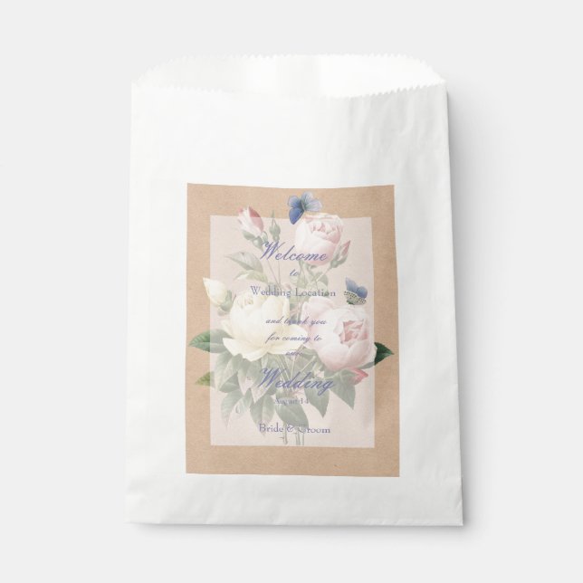 Bolsa De Papel Boda Jardín de Rosa de mariposa en inglés (Anverso)