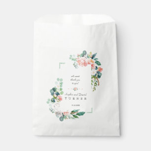 Bolsa De Papel Boda Marco Verde Flores Blancas Rosa Acuarela