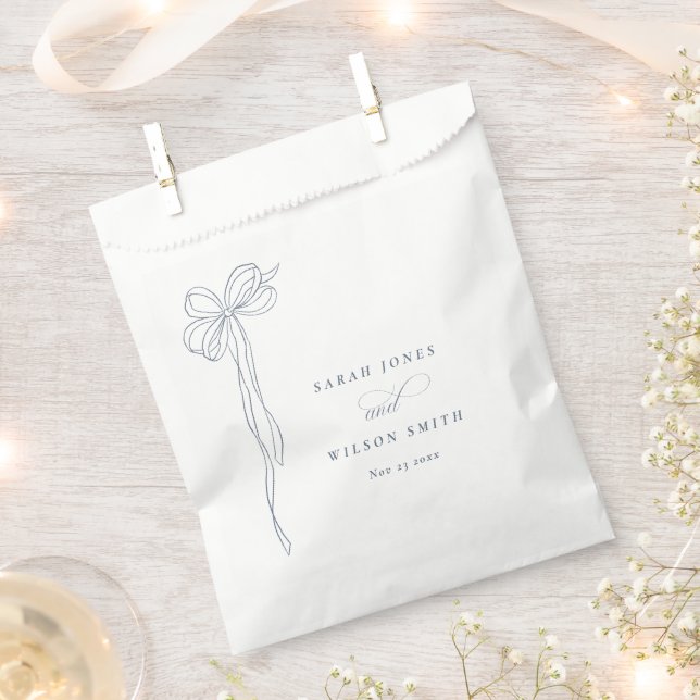 Bolsa De Papel Boda Minimal Simple Azul Oscuro Coquette Lazo (Cortado)