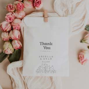 Bolsa De Papel Boda Minimalista Agradecimiento Flor Silvestre Gri