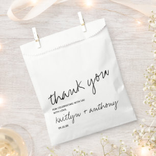 Bolsa De Papel Boda minimalista de escritura moderna en blanco y