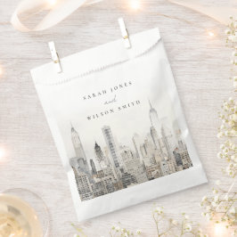 Bolsa De Papel Boda mínimo de acuarela del Skyline de la ciudad d