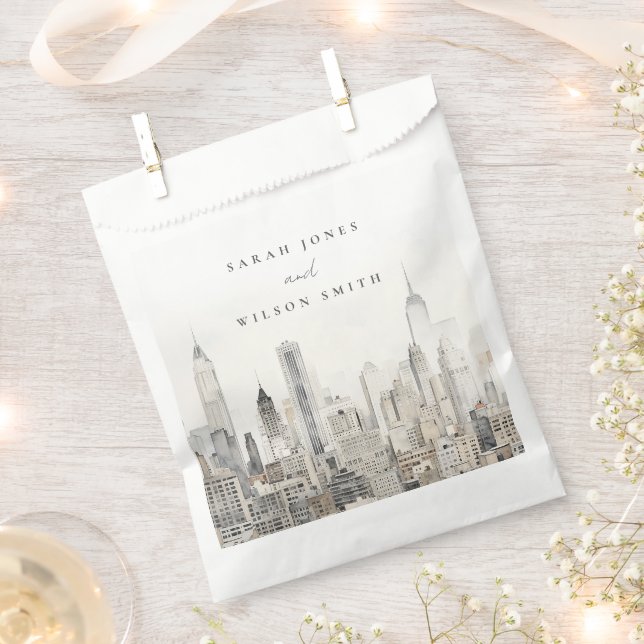Bolsa De Papel Boda mínimo de acuarela del Skyline de la ciudad d (Cortado)