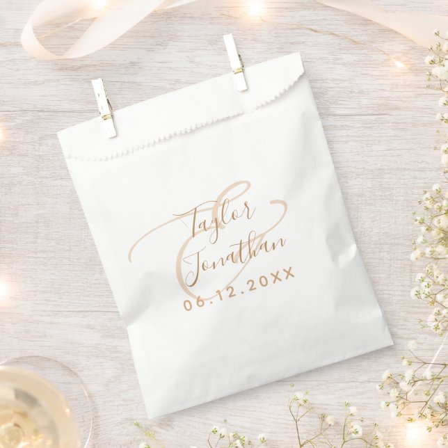 Bolsa De Papel Boda mínimo de Moda blanca y dorada personalizada (Cortado)