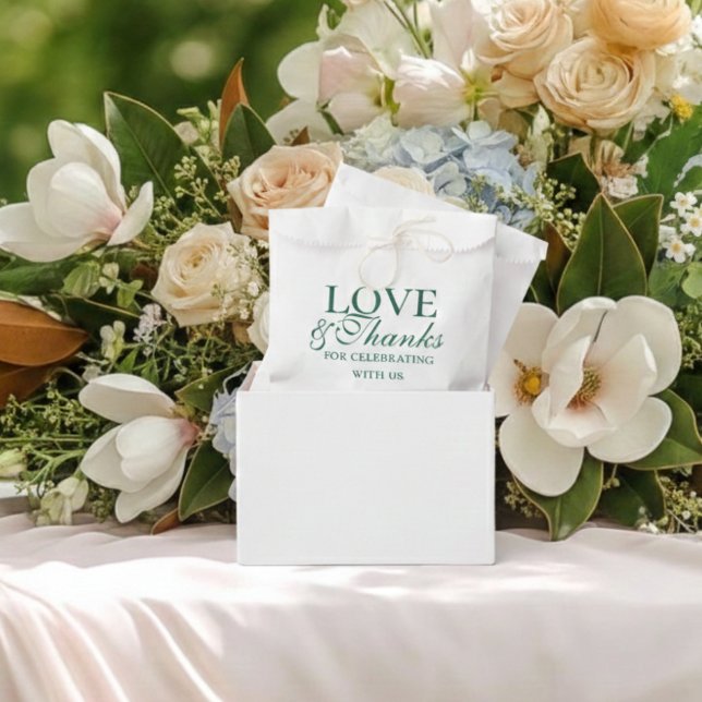 Bolsa De Papel Boda moderna de amor y agradecimiento en verde sal (Modern Sage Green Love and Thanks Wedding Favor Bag)