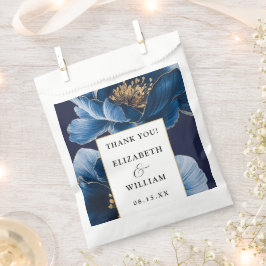 Bolsa De Papel Boda moderno con flores de oro y azul marino Graci