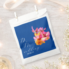 Bolsa De Papel Boda Monograma Acuarelado Florales Brillantes Azul