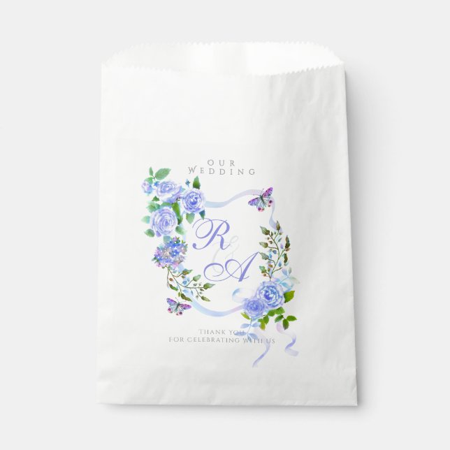 Bolsa De Papel Boda monograma de cinta azul (Anverso)