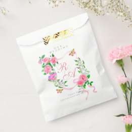 Bolsa De Papel Boda monograma de cinta rosa