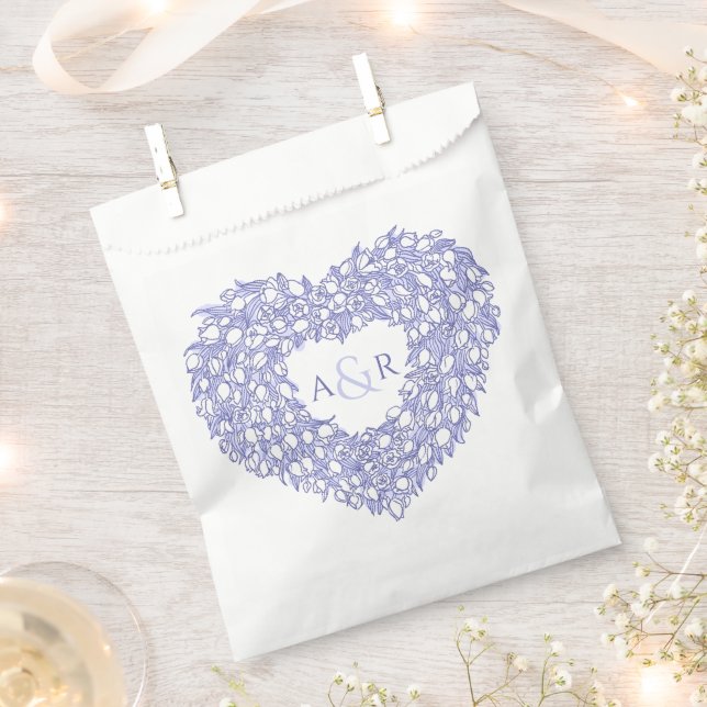 Bolsa De Papel Boda monograma de tulipanes de corazón muy peri (Cortado)