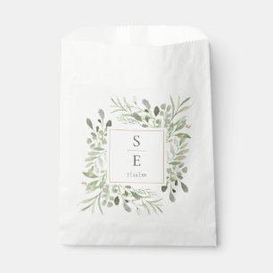 Bolsa De Papel Boda Monograma Iniciales Foliaje Verde