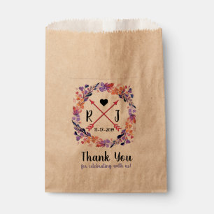 Bolsa De Papel Boda morado floral Monograma Wreath Design