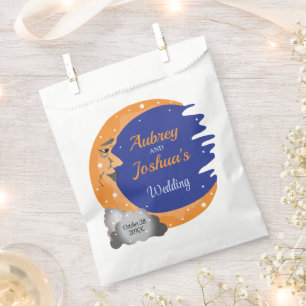 Bolsa De Papel Boda naranja y azul sobre la luna personalizada
