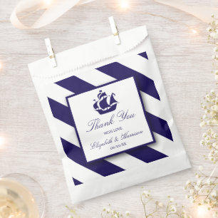 Bolsa De Papel Boda Nautical Stripes & Navy Blue Ship