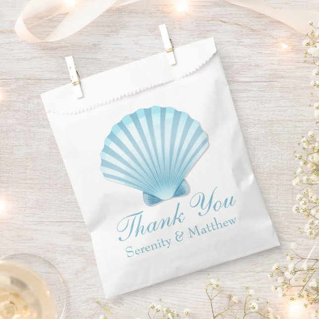 Bolsa De Papel Boda Náutico Azul de Shell Beach Gracias (Cortado)