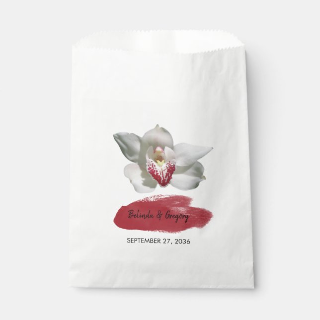 Bolsa De Papel Boda Orquídea Blanca de Borgoña (Anverso)