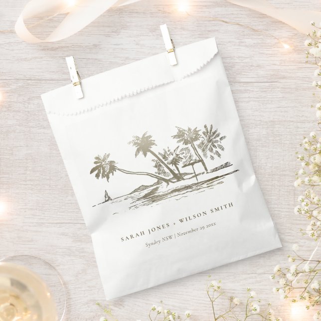 Bolsa De Papel Boda Palm Tree Sketch Pale Gold (Cortado)