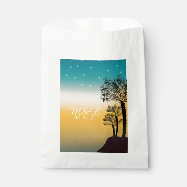 Bolsa De Papel Boda Palm Tree Tropical Beach Sunset (Anverso)
