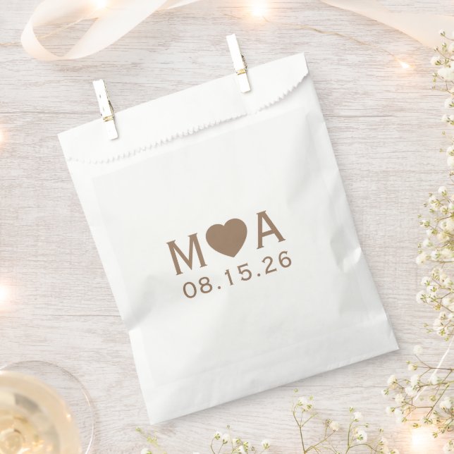 Bolsa De Papel Boda Pareja Monograma Corazón de Amor (Cortado)