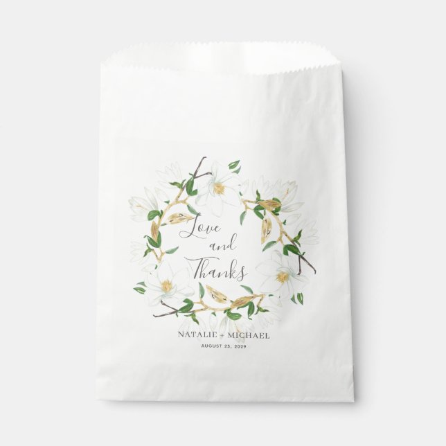 Bolsa De Papel Boda personalizada Rustic White Magnolia Wreath (Anverso)