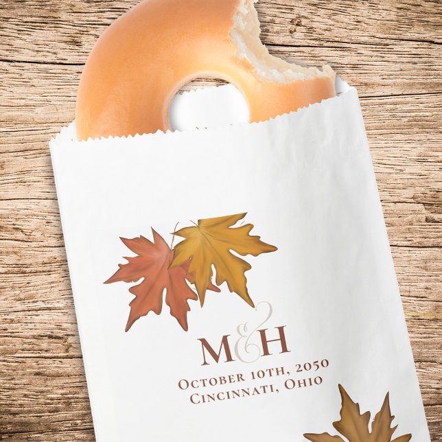 Bolsa De Papel Boda Personalizado Monograma (Fall leaves wedding favor treat bag.)
