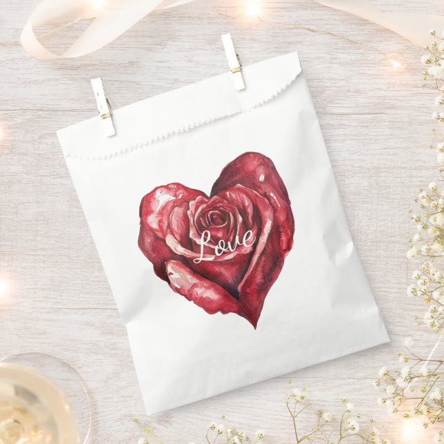 Bolsa De Papel Boda Romántico de Corazón Floral Rosa Rojo (Cortado)