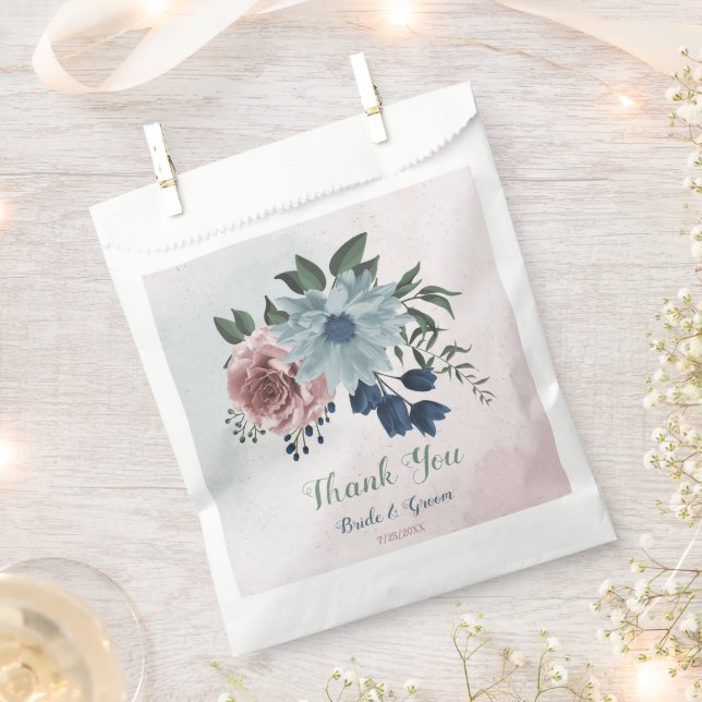 Bolsa De Papel Boda romántico de flores azules rosas (Cortado)