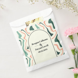 Bolsa De Papel Boda Rosa y Verde Menta con Arco de Remolino Retro