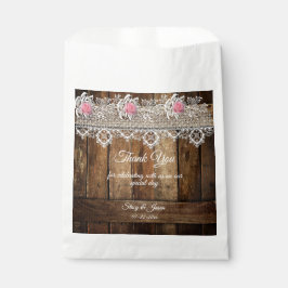 Bolsa De Papel Boda Rustic Barnwood, Lace y Rosas