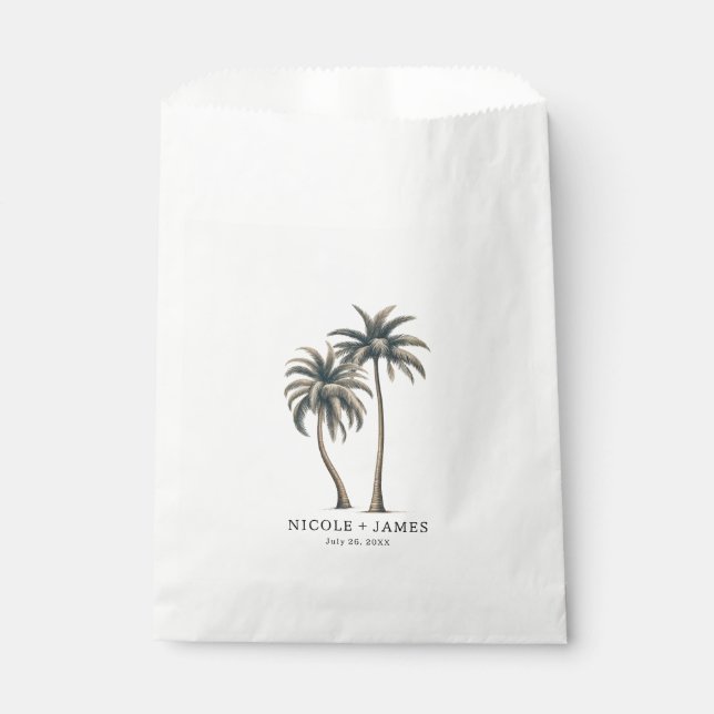 Bolsa De Papel Boda Rústica Costera con Palma Tropical (Anverso)