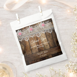 Bolsa De Papel Boda Rústica de Madera de Granero, Encaje y Rosas