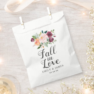 Bolsa De Papel Boda Rústica de Otoño en Rosa y Borgoña