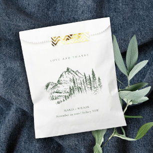 Bolsa De Papel Boda Rústico de Esbozo de Montaña Pine Woods