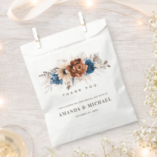 Bolsa De Papel Boda Rústico De La Marina Terracota Azul Pampas