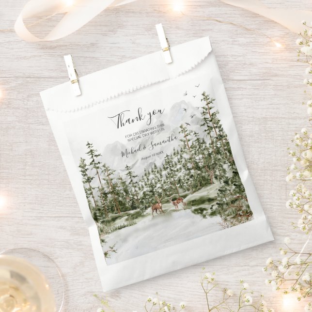 Bolsa De Papel Boda Rústico de la Selva de Montaña de Acuarela (Cortado)