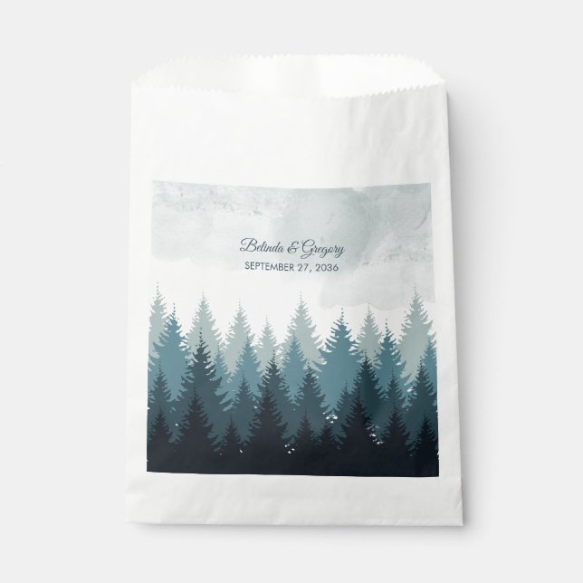 Bolsa De Papel Boda Rústico del bosque acuático del árbol del pin (Anverso)