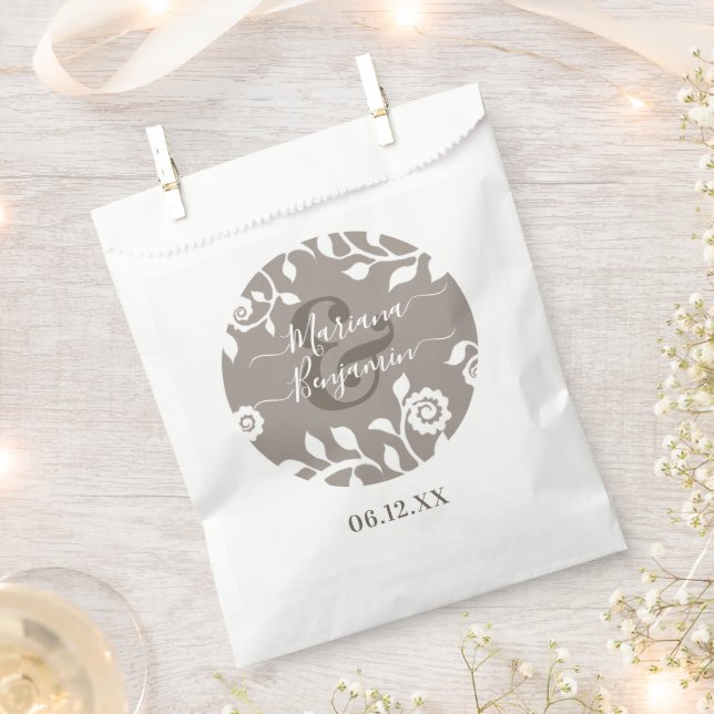 Bolsa De Papel Boda Rústico Elegante Floral Taupe Personalizado (Cortado)