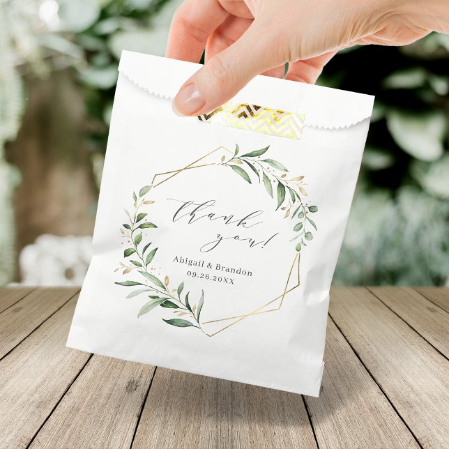 Bolsa De Papel Boda Rústico Geométrico de Oro de Verdemia Moderna (Modern Greenery Gold Geometric Rustic Wedding Favor Bag)