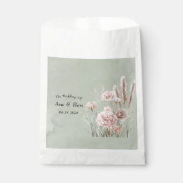 Bolsa De Papel Boda Sage Green y Pink Wildflowers