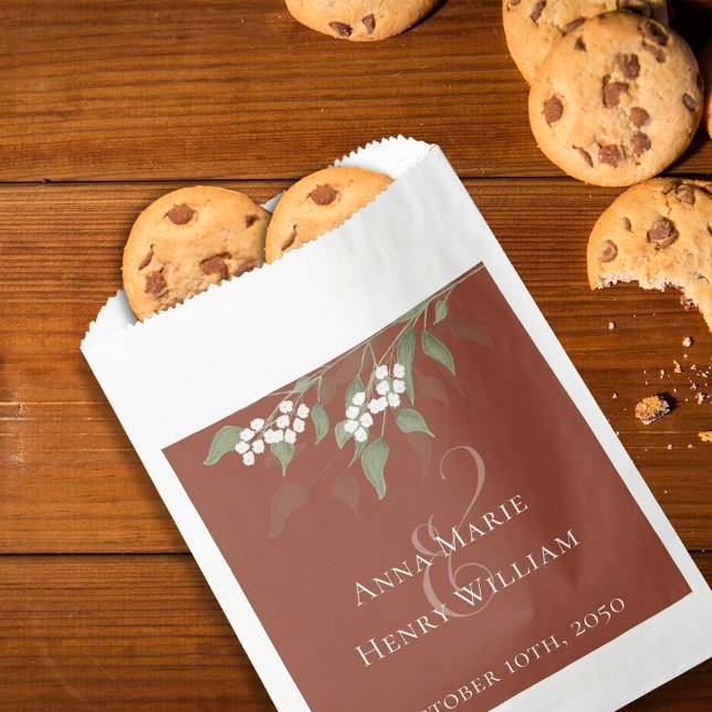 Bolsa De Papel Boda Sencilla Vela Favorece Elegante Terracota (Terracotta Wedding reception treat paper bag, with elegant greenery and florals. )