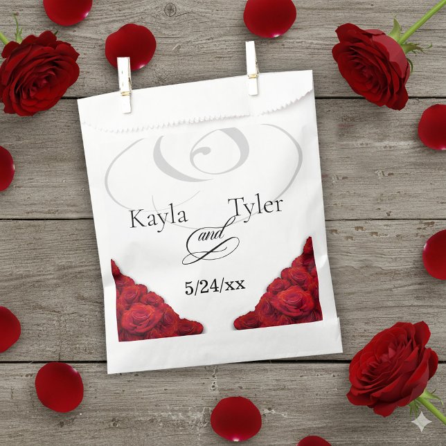 Bolsa De Papel Boda simple de rosas rojas (Simple Red Roses Flourish Wedding Favor Bag)