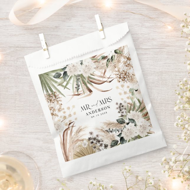 Bolsa De Papel Boda Sr. Pampas eucalyptus fiesta boho moderno (Cortado)