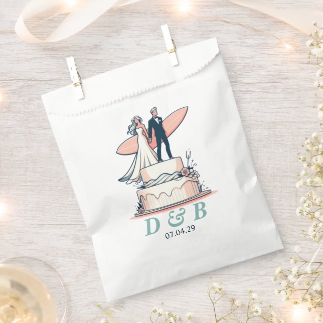 Bolsa De Papel Boda Surf Couple (Cortado)