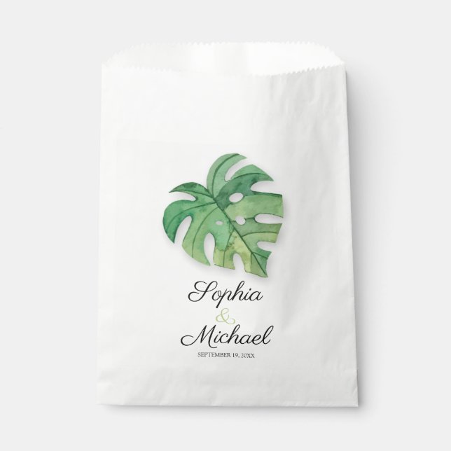 Bolsa De Papel Boda Tropical Monstera Leaf (Anverso)