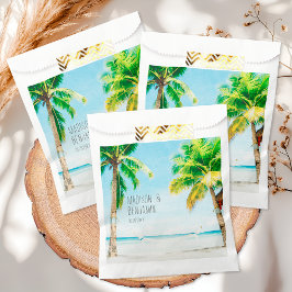 Bolsa De Papel Boda Tropical Retro Palmeras Playa Océano Azul