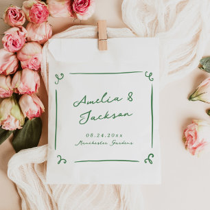 Bolsa De Papel Boda Verde Caprichosa Dibujada a Mano
