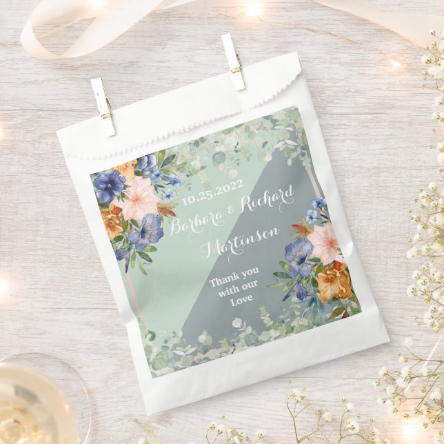 Bolsa De Papel Boda Verde Dusty Blue Peach (Cortado)